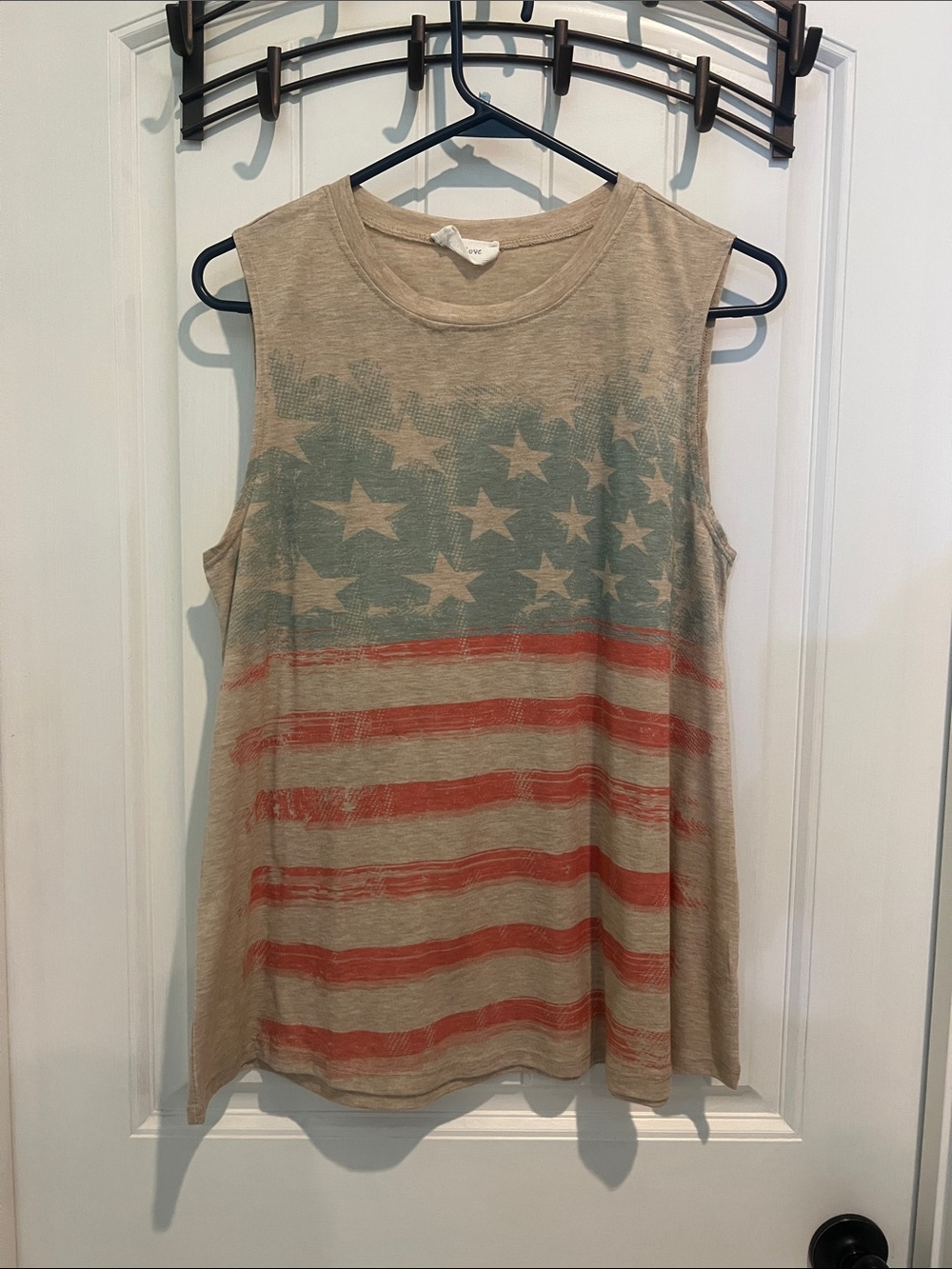 Sleeveless Flag Muscle Tee - Beige with Blue & Red Stars